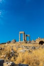 Ancient stone pillars of acropolis Lindos Royalty Free Stock Photo