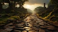 Ancient Stone Road Ruins: Walking Through Time, Generative AI Royalty Free Stock Photo