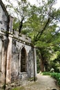 Ancient stone ruins in a leafy garden of Sintra Royalty Free Stock Photo