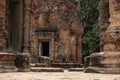 Ancient stone ruins of Preah Koh temple, Roluos, Cambodia. Old sandstone building. Archaeological site.