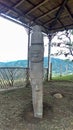 An ancient stone sculpture. This is knowed as a `doble yo` or `double me` an is fond at Colombian San Agustin archaeological park