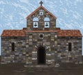 Ancient stone spanish church in visigothic style with bells. vector