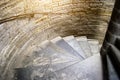 Ancient stone spiral staircase in the castle.