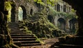 Ancient stone staircase leads to mysterious medieval ruins in nature generated by AI Royalty Free Stock Photo