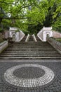 Ancient stone stairs in forest garden park Royalty Free Stock Photo