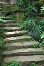 Ancient stone stairs and old bench Royalty Free Stock Photo