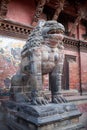 Ancient statue of Lion at Durbar Square in Patan, Nepal Royalty Free Stock Photo