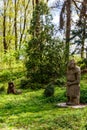 Ancient stone statue of the scythian warrior in Krasnokutsk park, Kharkiv region, Ukraine Royalty Free Stock Photo