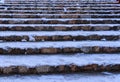 Ancient stone steps covered with slippery snow and ice after winter storm Royalty Free Stock Photo