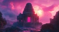 Ancient Stone Temple at Sunset with Pink Sky Royalty Free Stock Photo
