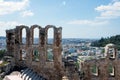 Ancient stone theater with marble steps of Odeon of Herodes Atticus on the southern slope of the Acropolis. Royalty Free Stock Photo