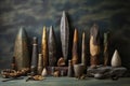 ancient stone tools displayed on natural surface