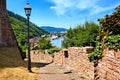 Stone wall leading to river in the town of Miltenberg, Bavaria, Germany