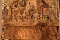 Ancient stone wall stucco sculpture on the antique carving wall at ancient temple Bayon temple Royalty Free Stock Photo