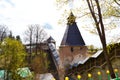 Stone walls with towers in Pskov-Pechersk Fortress