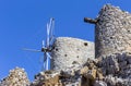 Ancient stone windmills Lassithi area, island Crete, Greece Royalty Free Stock Photo