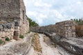 Ancient street of Chufut-Kale in Crimean Mountains, medieval  city-fortress,  national monument of  Karaites, now in ruins Chufut- Royalty Free Stock Photo