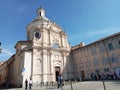 Ancient street scene in Casale church Italy Monferrato tower