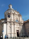 Ancient street scene in Casale church Italy Monferrato tower