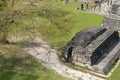 Ancient structure on the Grand Plaza seen from the Central Acropolis in Tikal National Park and archaeological site, Guatemala