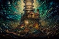 Ancient surreal lighthouse, abstract wallpaper, surreal galactic entity, place, building, idea, AI generative