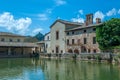 Ancient swimming pool with thermal water in Bagno Vignoni, Tuscany Royalty Free Stock Photo