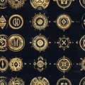 Ancient Symbols and Geometric Patterns on Dark Background Royalty Free Stock Photo