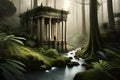 Ancient Ta Promh temple in the jungle, background AI generated illustration. Royalty Free Stock Photo