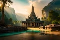 Ancient Ta Promh temple in the jungle, background AI generated illustration. Royalty Free Stock Photo