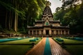 Ancient Ta Promh temple in the jungle, background AI generated illustration. Royalty Free Stock Photo