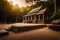 Ancient Ta Promh temple in the jungle, background AI generated illustration. Royalty Free Stock Photo