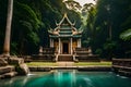 Ancient Ta Promh temple in the jungle, background AI generated illustration. Royalty Free Stock Photo