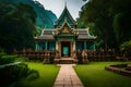 Ancient Ta Promh temple in the jungle, background AI generated illustration. Royalty Free Stock Photo