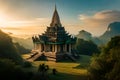 Ancient Ta Promh temple in the jungle, background AI generated illustration. Royalty Free Stock Photo