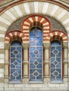 Ancient tall gothic stained glass window Royalty Free Stock Photo