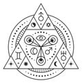 Ancient tarot ritual symbol. Sacred line pyramid