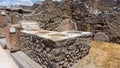 Ancient tavern (Thermopolium) in Pompeii. Pompei, Campania, Italy, July 2020. Royalty Free Stock Photo