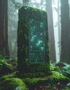 Ancient Tech Monolith in a Mossy Forest Royalty Free Stock Photo
