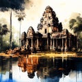 Ancient temple Angkor Vat in Cambodia, ai illustration