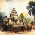 Ancient temple Angkor Vat in Cambodia, ai illustration