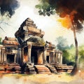 Ancient temple Angkor Vat in Cambodia, ai illustration