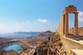 Ancient Temple of Athena Lindia in Acropolis of old Lindos town on Greek Rhodes Island Royalty Free Stock Photo