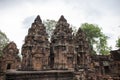 Ancient temple Banteay Srei view, Angkor Wat, Cambodia. Stone carved decor on hindu temple. Cambodian place of interest.