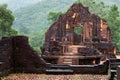 Ancient temple with carvings in My Son Sanctuary in Vietnam