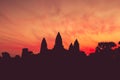 Ancient temple complex Angkor Wat at dawn, silhouette. Toning. Royalty Free Stock Photo