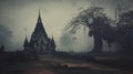 Eerie Polaroid: Ancient Temple In Misty Gothic Thailand