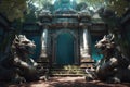 ancient temple entrance with ornate dragon statues Royalty Free Stock Photo