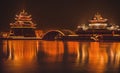 Ancient Temple Night Reflection Bridge Jinming Lake Kaifeng China