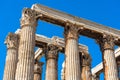 Ancient Temple of Olympian Zeus, Athens, Greece. Corinthian columns on blue sky background Royalty Free Stock Photo