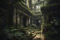 Ancient temple ruins in a dense jungle. Royalty Free Stock Photo